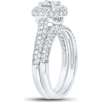 GND 14K White Gold Diamond Halo Bridal Wedding Ring Set with Round Prong-Set Diamonds – 1 1/4 Total Carat Weight