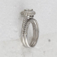 GND 14K White Gold Diamond Halo Bridal Wedding Ring Set with Round Prong-Set Diamonds – 1 1/4 Total Carat Weight
