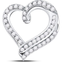 GND 14K White Gold Diamond Heart Pendant with Pave and Channel Set Round Diamonds - 1.00 Carat Total Diamond Weight