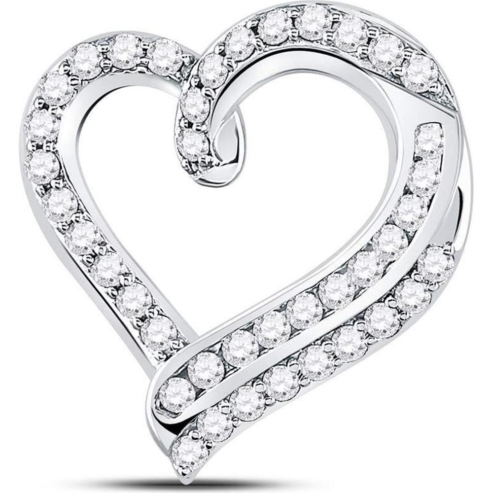 GND 14K White Gold Diamond Heart Pendant with Pave and Channel Set Round Diamonds - 1.00 Carat Total Diamond Weight