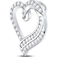 GND 14K White Gold Diamond Heart Pendant with Pave and Channel Set Round Diamonds - 1.00 Carat Total Diamond Weight