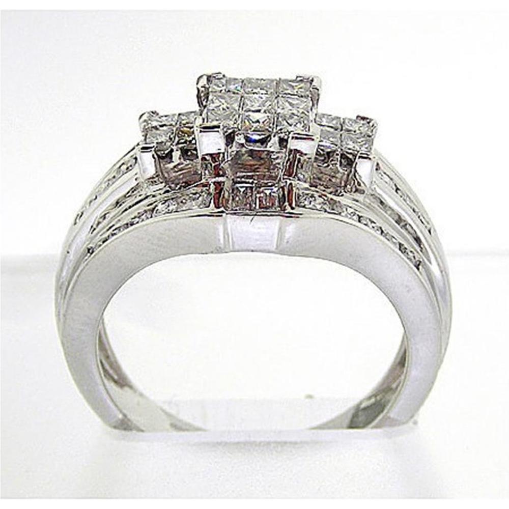 GND 14K White Gold Diamond Invisible Tessera Ring with Princess, Baguette, and Round Diamonds - 1.00 Carat Total Diamond Weight