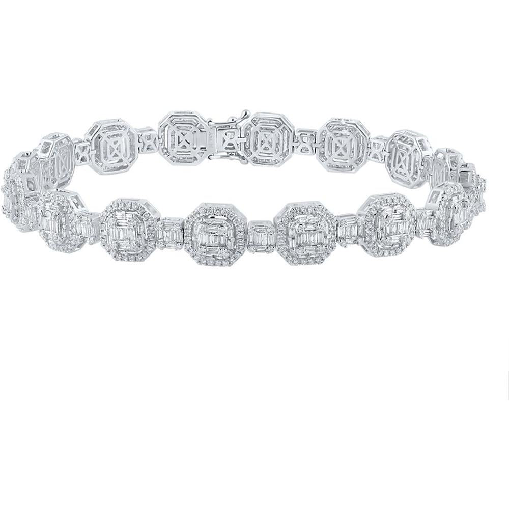 GND 14K White Gold Diamond Link Bracelet with Baguette and Round Diamonds - 6.25 Carat Total Diamond Weight