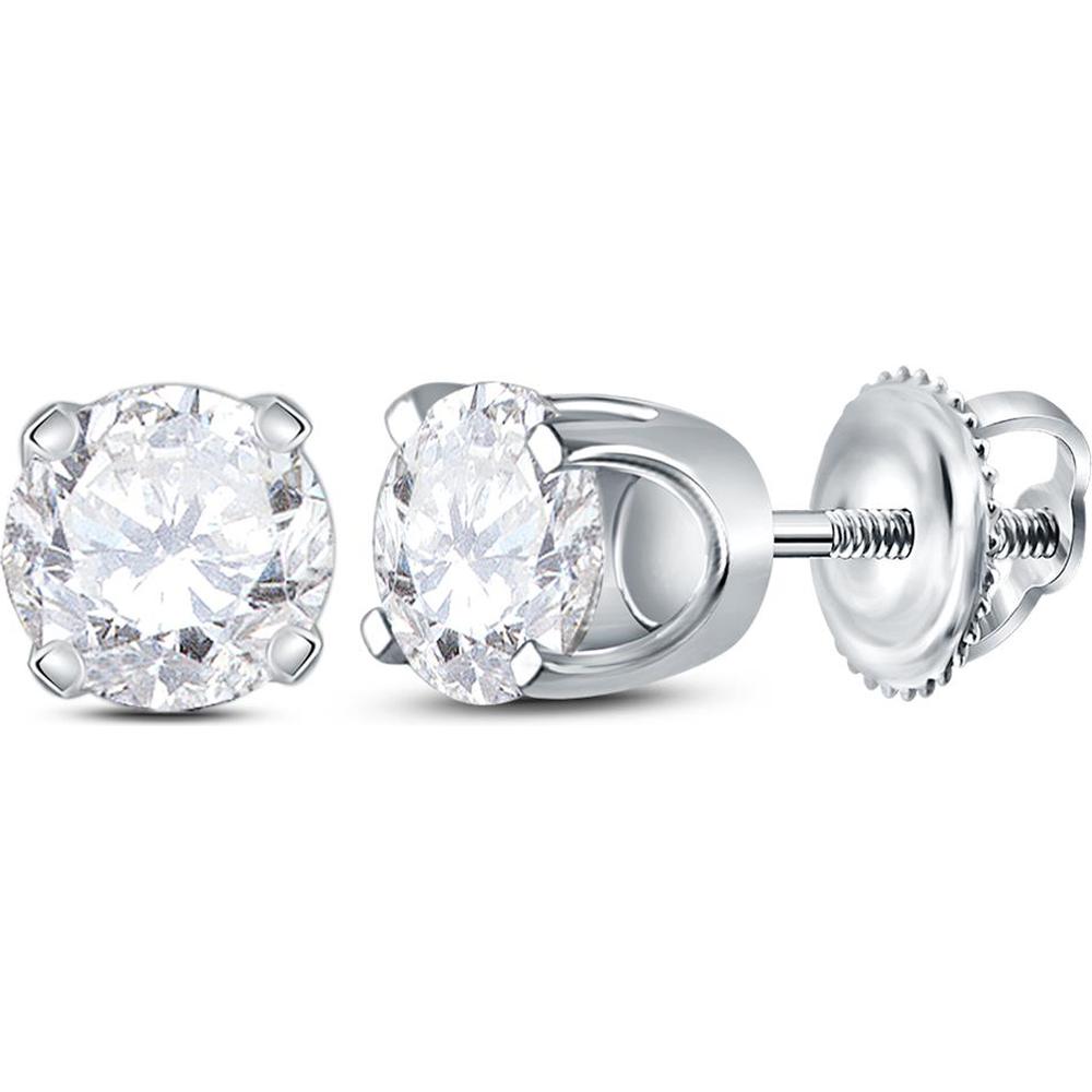 GND 14K White Gold Diamond Solitaire Stud Earrings with Round Prong Set Diamonds - 7/8 Total Carat Weight