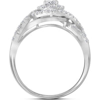 GND 14K White Gold Diamond Swirl Halo Bridal Wedding Ring Set with Round Prong and Pave Diamonds - 1.00 Carat Total Diamond Weight