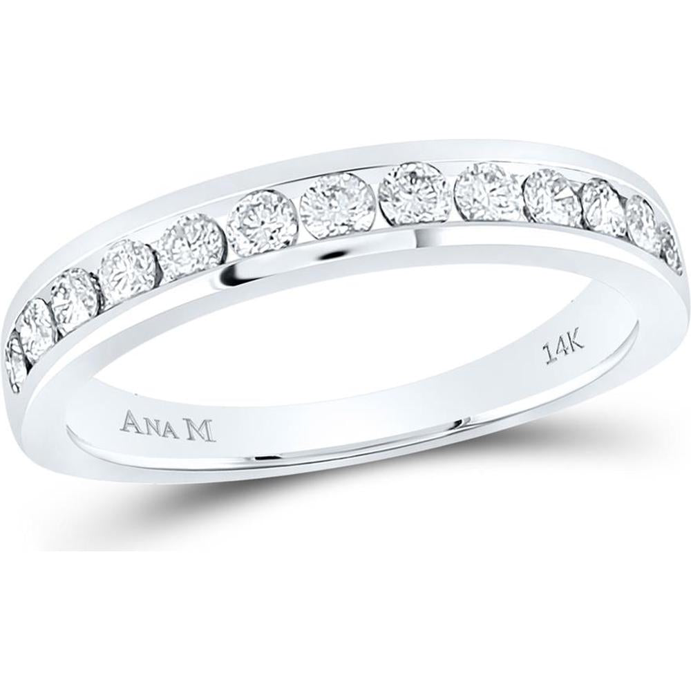 GND 14K White Gold Diamond Wedding Band with Channel Set Round Diamonds - 0.52 Carat Total Diamond Weight