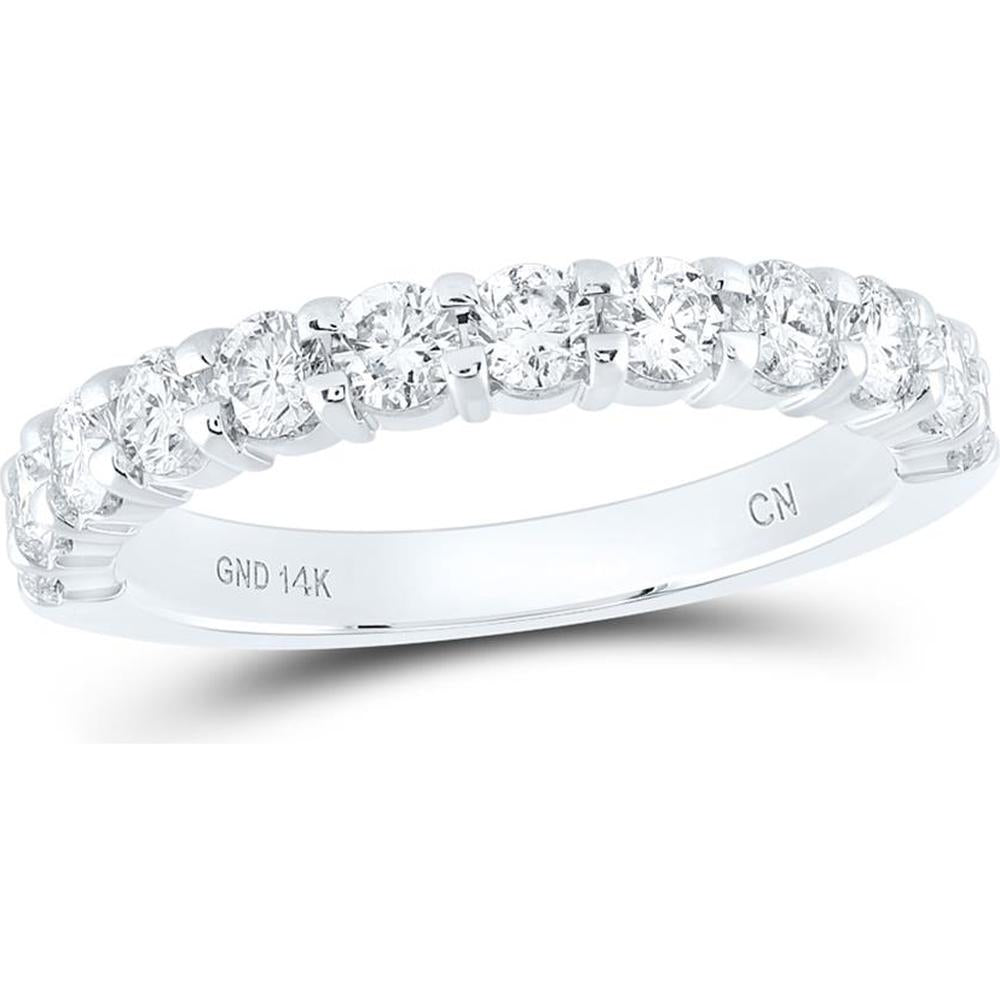 GND 14K White Gold Diamond Wedding Band with Prong-Set Round Diamonds - 1.0 Carat Total Diamond Weight