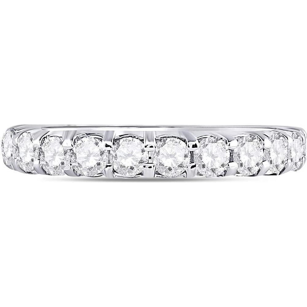 GND 14K White Gold Diamond Wedding Band with Prong-Set Round Diamonds - 1.0 Carat Total Diamond Weight