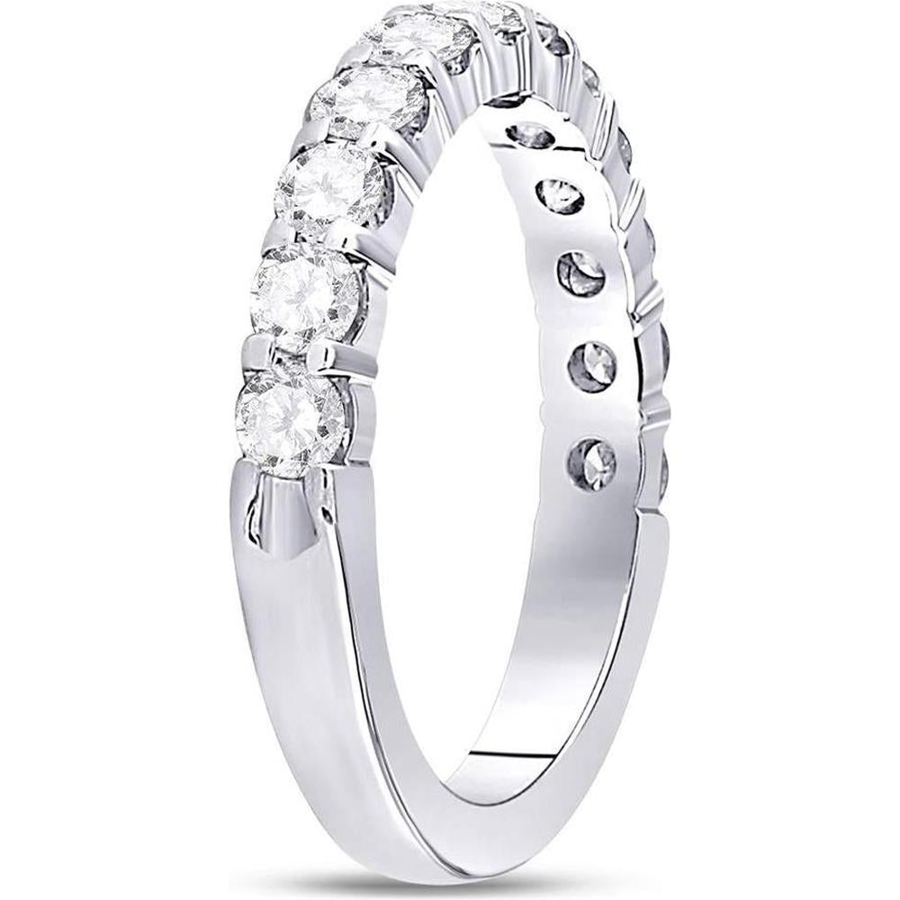 GND 14K White Gold Diamond Wedding Band with Prong-Set Round Diamonds - 1.0 Carat Total Diamond Weight