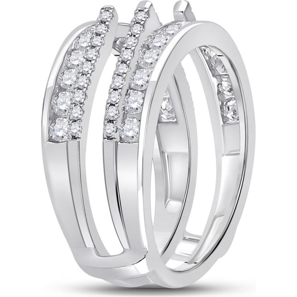 GND 14K White Gold Diamond Wedding Wrap Ring Guard Enhancer with Channel-Set Round Diamonds - 1.00 Carat Total Diamond Weight