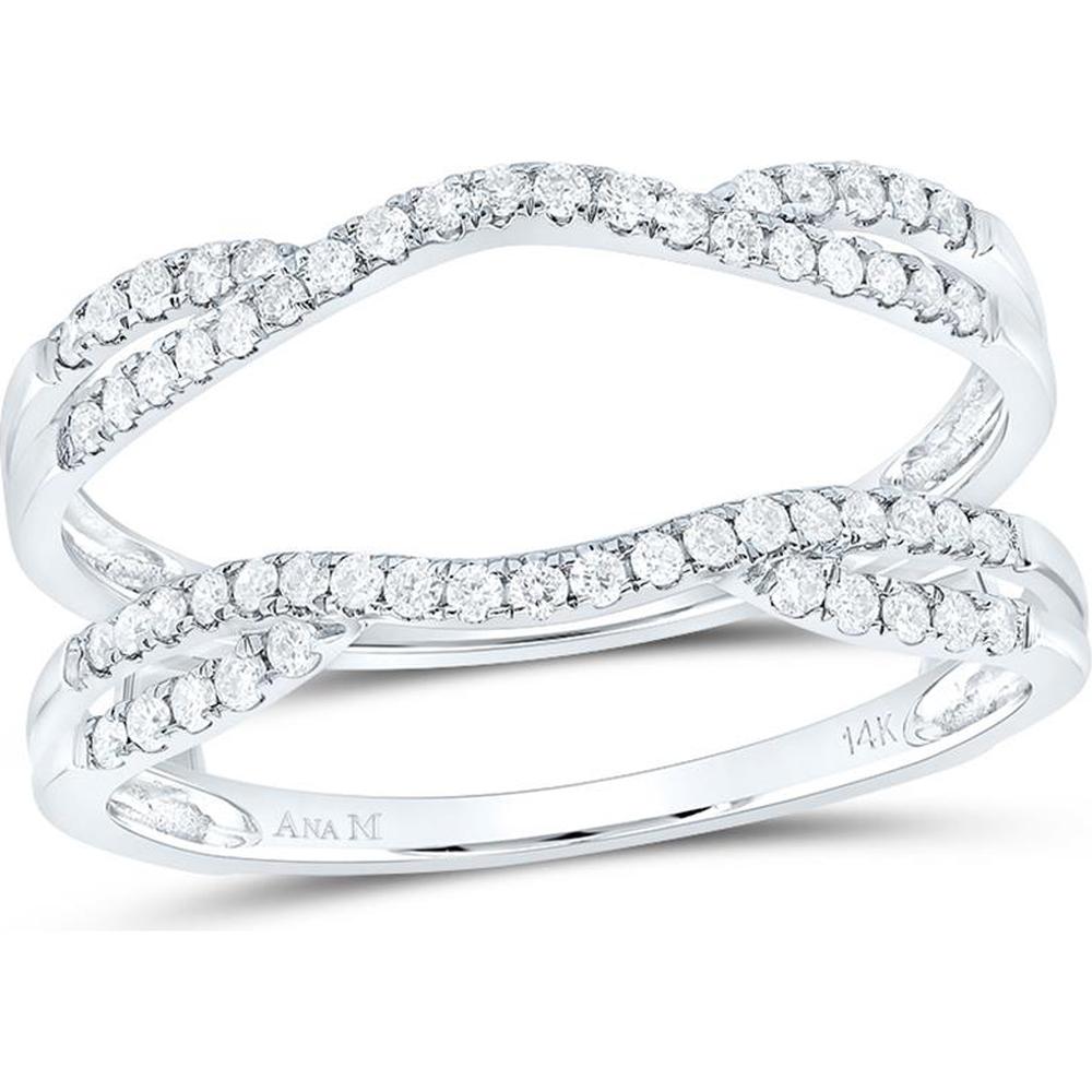 GND 14K White Gold Diamond Wrap Ring Guard Enhancer Wedding Band with Pave-Set Round Diamonds - 0.33 Carat Total Diamond Weight