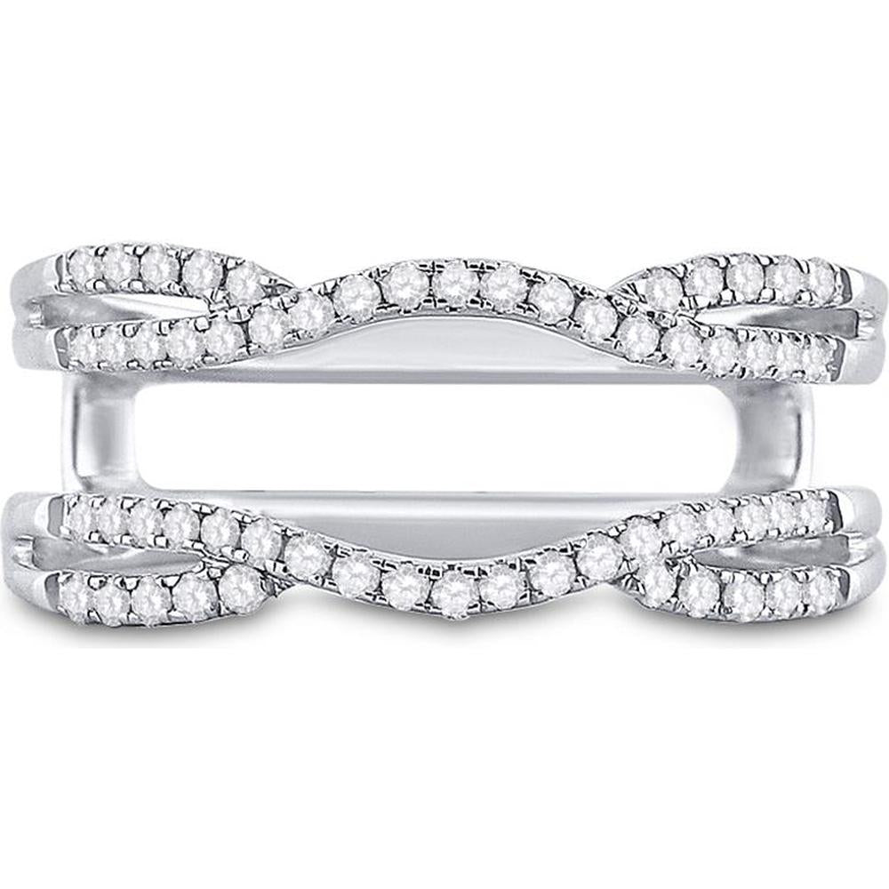 GND 14K White Gold Diamond Wrap Ring Guard Enhancer Wedding Band with Pave-Set Round Diamonds - 0.33 Carat Total Diamond Weight