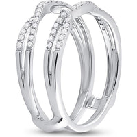 GND 14K White Gold Diamond Wrap Ring Guard Enhancer Wedding Band with Pave-Set Round Diamonds - 0.33 Carat Total Diamond Weight