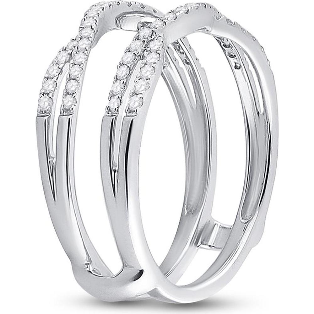 GND 14K White Gold Diamond Wrap Ring Guard Enhancer Wedding Band with Pave-Set Round Diamonds - 0.33 Carat Total Diamond Weight