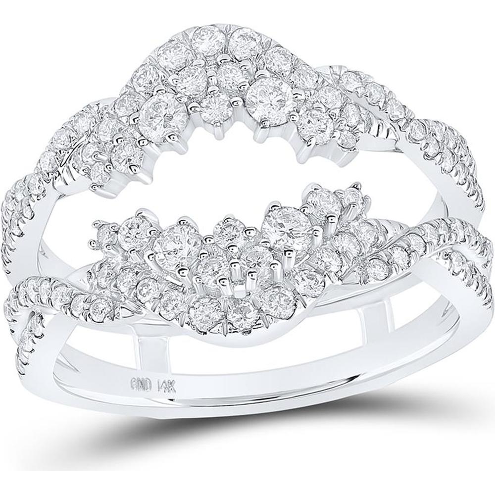 GND 14K White Gold Diamond Wrap Ring Guard Enhancer with Pave-Set Round Diamonds - 0.75 Carat Total Diamond Weight