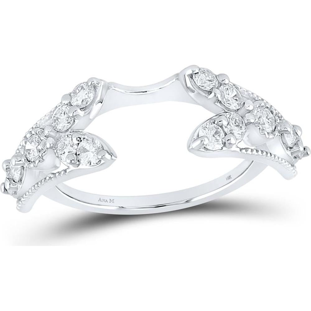 GND 14K White Gold Diamond Wrap Ring Guard Enhancer with Round Bezel-Set and Prong-Set Diamonds - 0.75 Carat Total Diamond Weight