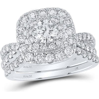 GND 14K White Gold Double Halo 2.00 Carat Total Weight Round Diamond Bridal Set