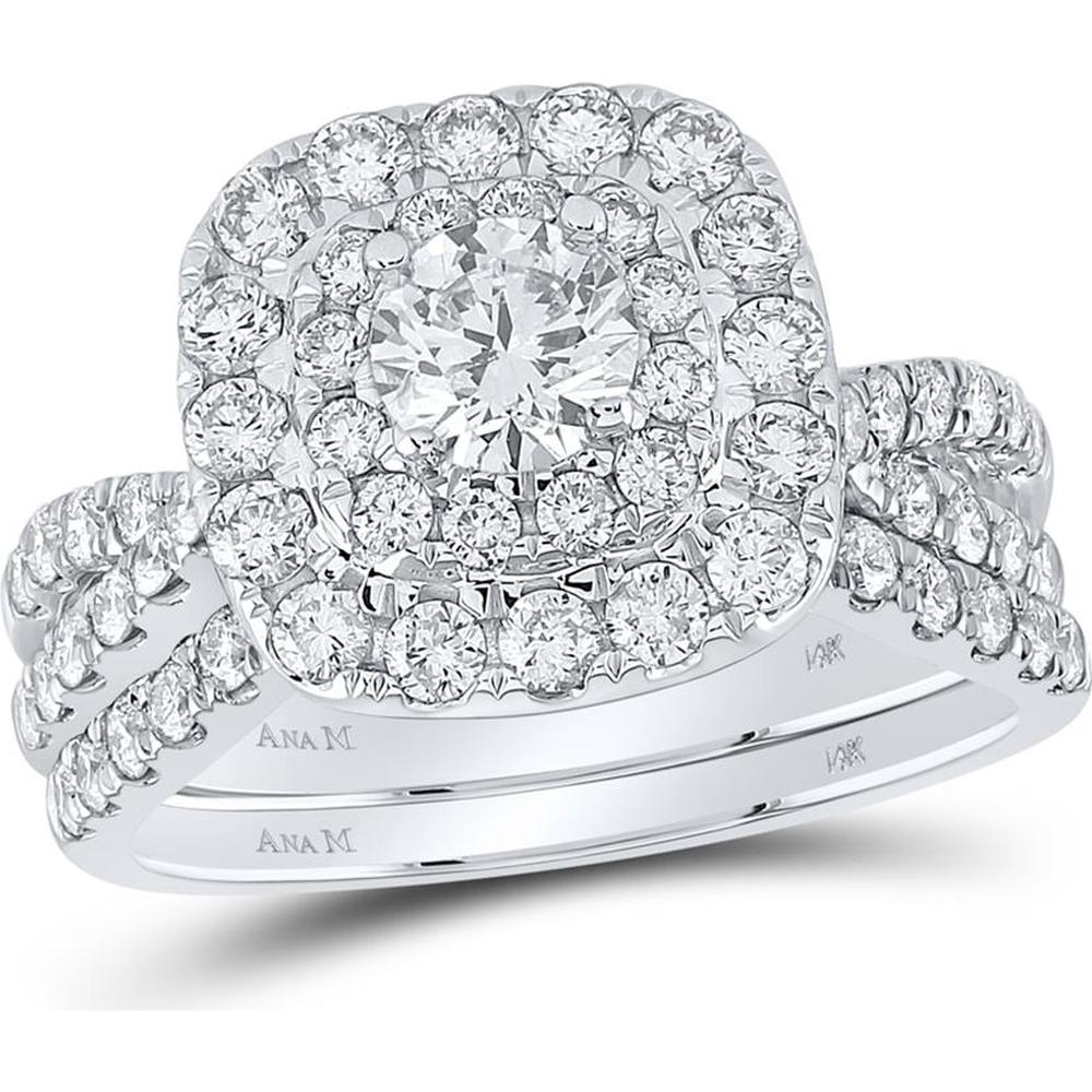 GND 14K White Gold Double Halo 2.00 Carat Total Weight Round Diamond Bridal Set