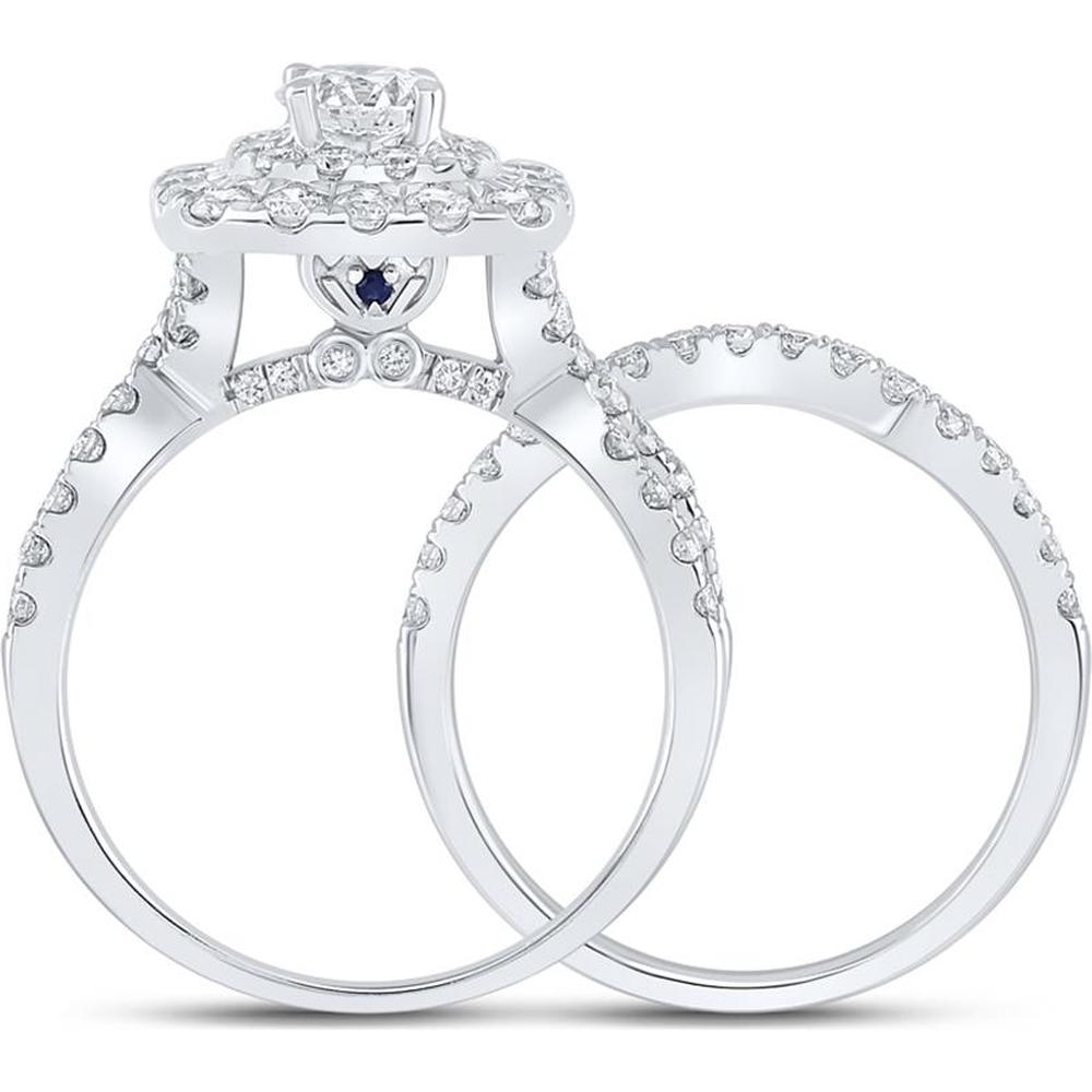 GND 14K White Gold Double Halo 2.00 Carat Total Weight Round Diamond Bridal Set