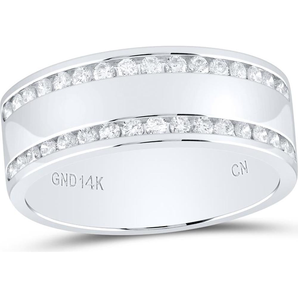 GND 14K White Gold Double Row Channel-Set Round Diamond Wedding Band - 0.50 Carat Total Diamond Weight