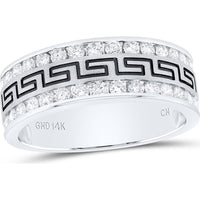 GND 14K White Gold Double Row Round Diamond Greco Greek Key Wedding Band – 1.03 Carat Total Diamond Weight