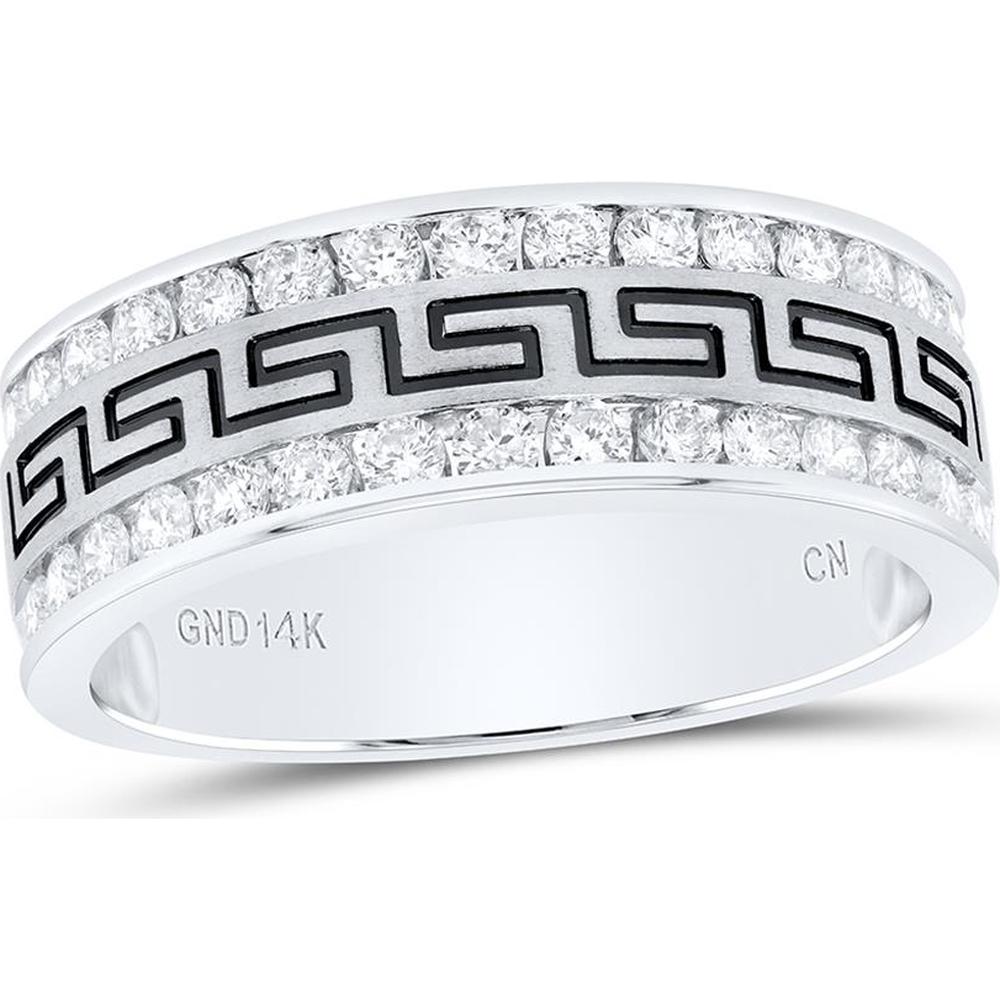 GND 14K White Gold Double Row Round Diamond Greco Greek Key Wedding Band – 1.03 Carat Total Diamond Weight