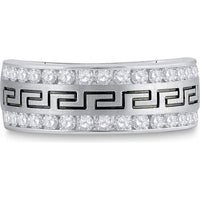GND 14K White Gold Double Row Round Diamond Greco Greek Key Wedding Band – 1.03 Carat Total Diamond Weight