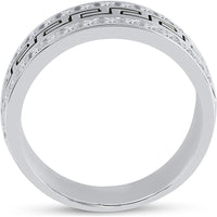 GND 14K White Gold Double Row Round Diamond Greco Greek Key Wedding Band – 1.03 Carat Total Diamond Weight