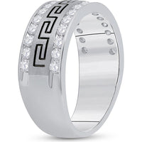 GND 14K White Gold Double Row Round Diamond Greco Greek Key Wedding Band – 1.03 Carat Total Diamond Weight