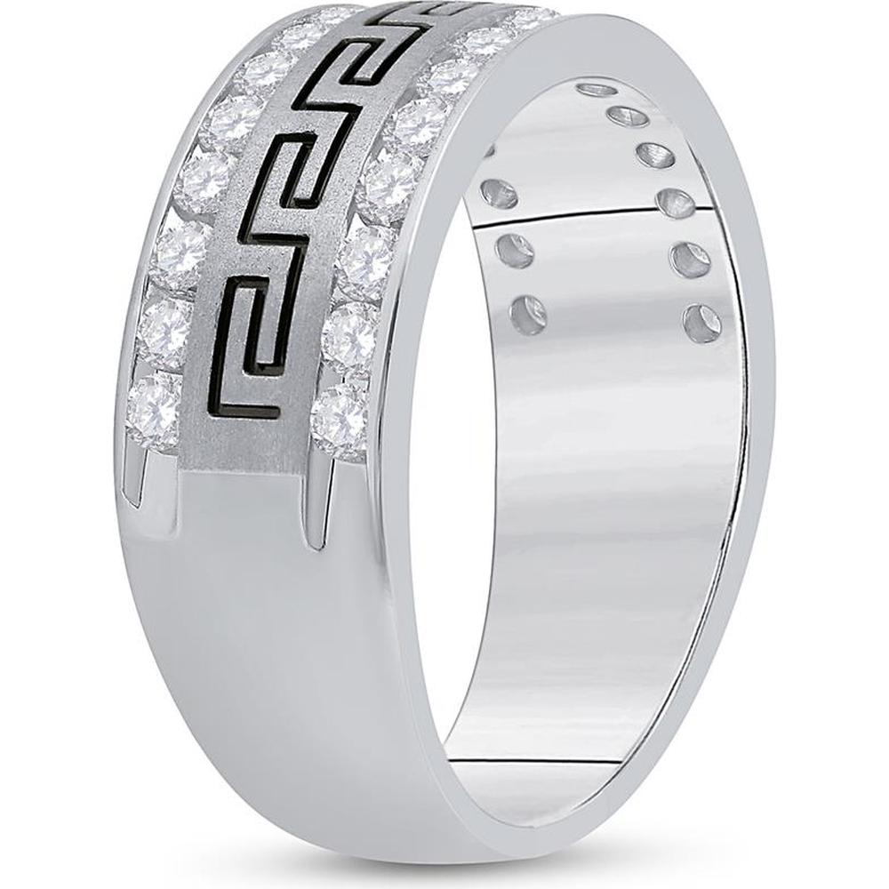 GND 14K White Gold Double Row Round Diamond Greco Greek Key Wedding Band – 1.03 Carat Total Diamond Weight