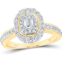 GND 14K White Gold Emerald-Cut Diamond Halo Bridal Engagement Ring with Round Diamonds - 5/8 Total Carat Weight