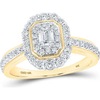 GND 14K White Gold Emerald-Cut Diamond Halo Bridal Engagement Ring with Round Diamonds - 5/8 Total Carat Weight