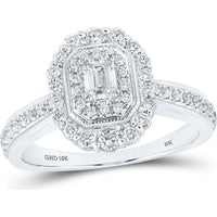 GND 14K White Gold Emerald-Cut Diamond Halo Bridal Engagement Ring with Round Diamonds - 5/8 Total Carat Weight