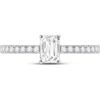 GND 14K White Gold Emerald Cut Diamond Solitaire Engagement Ring with Round Diamond Band – 1 Carat Total Weight