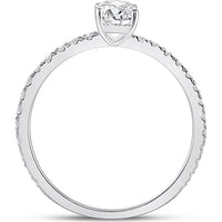 GND 14K White Gold Emerald Cut Diamond Solitaire Engagement Ring with Round Diamond Band – 1 Carat Total Weight