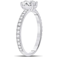 GND 14K White Gold Emerald Cut Diamond Solitaire Engagement Ring with Round Diamond Band – 1 Carat Total Weight