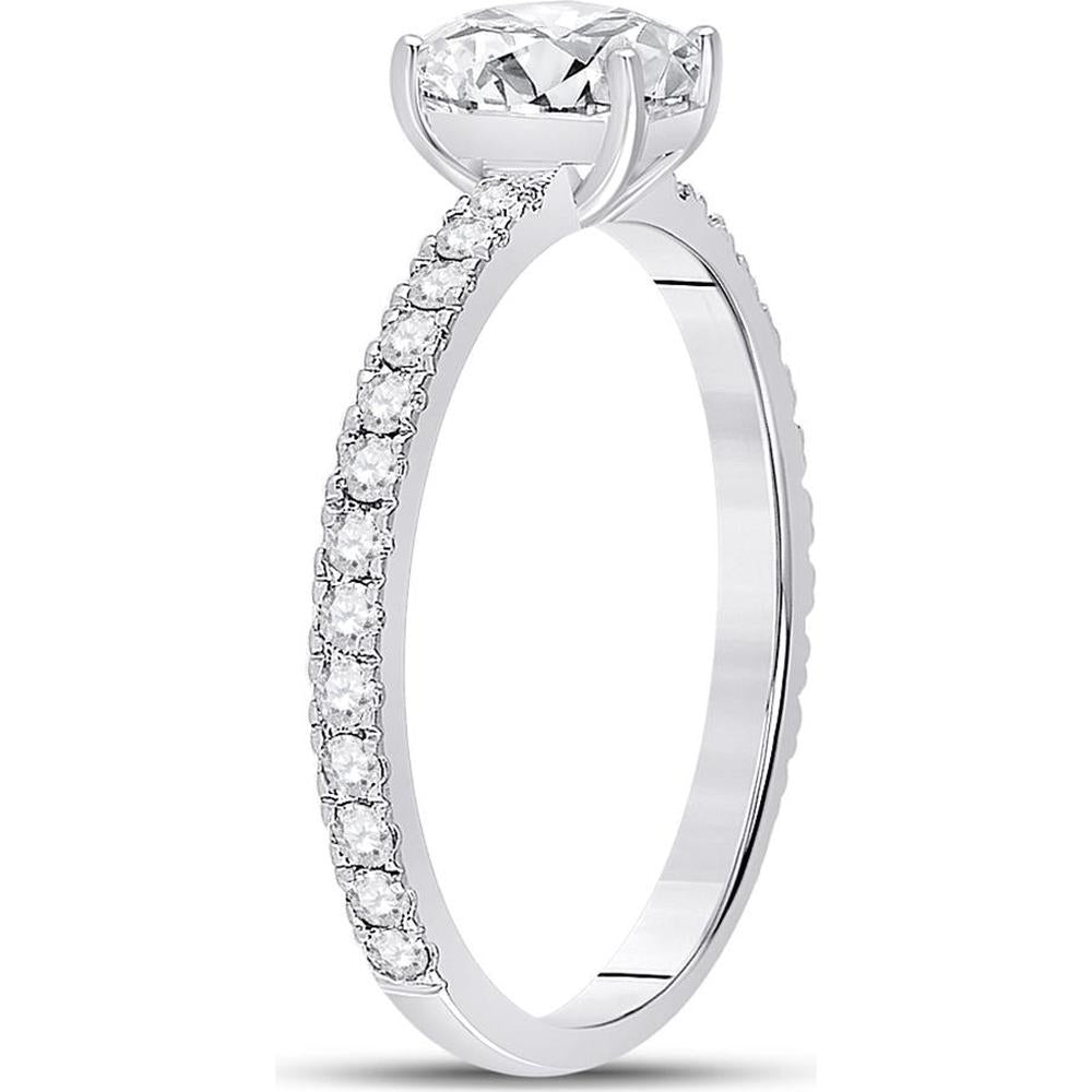 GND 14K White Gold Emerald Cut Diamond Solitaire Engagement Ring with Round Diamond Band – 1 Carat Total Weight