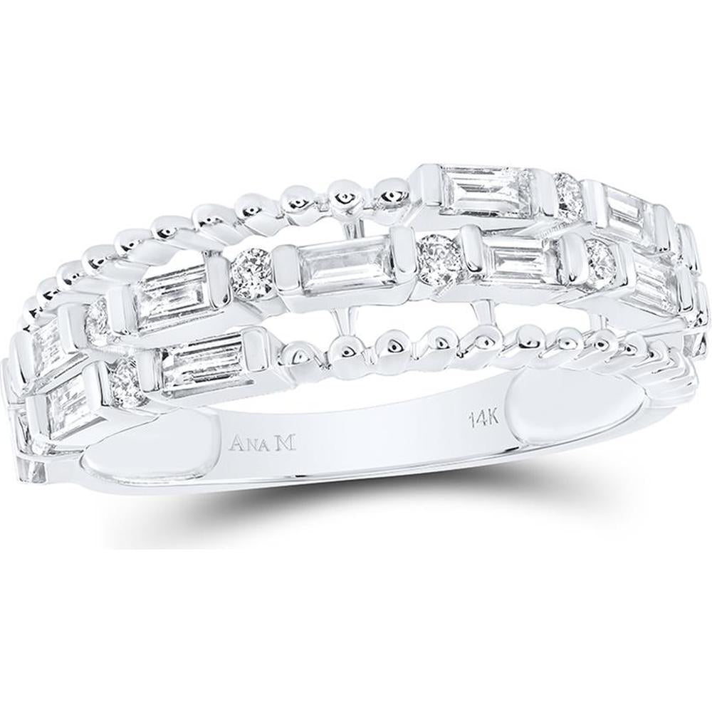 GND 14K White Gold Fashion Band Ring with Channel-Set Baguette and Round Diamonds - 0.38 Carat Total Diamond Weight