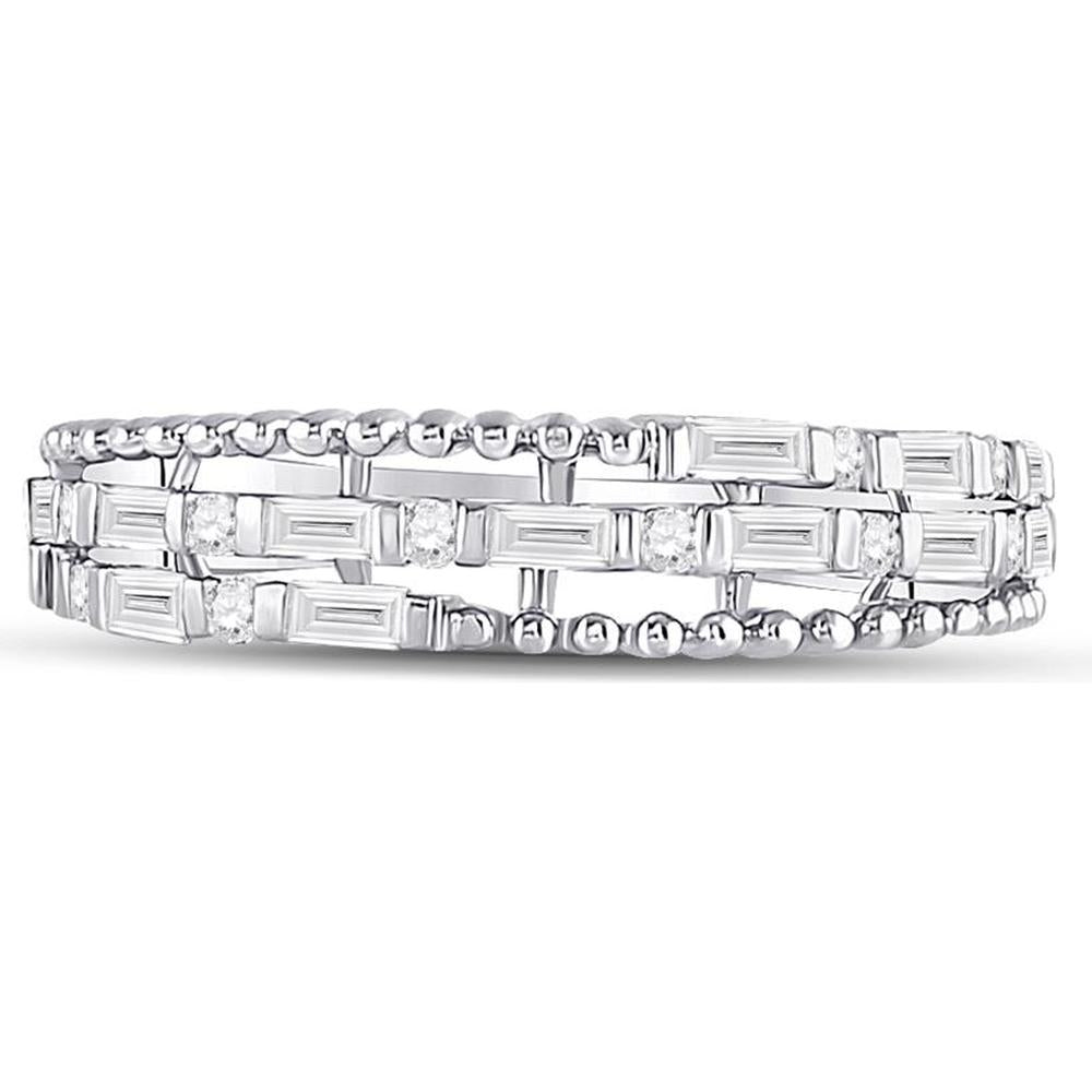 GND 14K White Gold Fashion Band Ring with Channel-Set Baguette and Round Diamonds - 0.38 Carat Total Diamond Weight