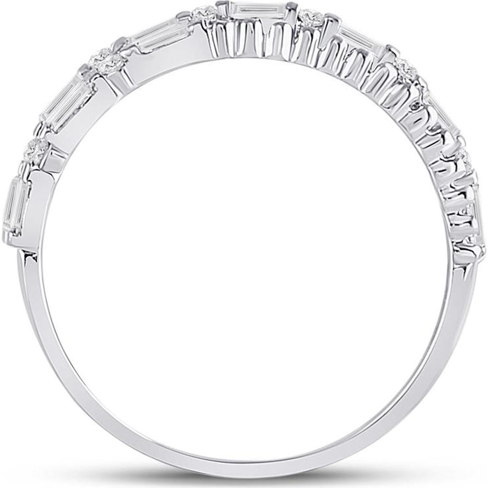 GND 14K White Gold Fashion Band Ring with Channel-Set Baguette and Round Diamonds - 0.38 Carat Total Diamond Weight