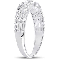 GND 14K White Gold Fashion Band Ring with Channel-Set Baguette and Round Diamonds - 0.38 Carat Total Diamond Weight