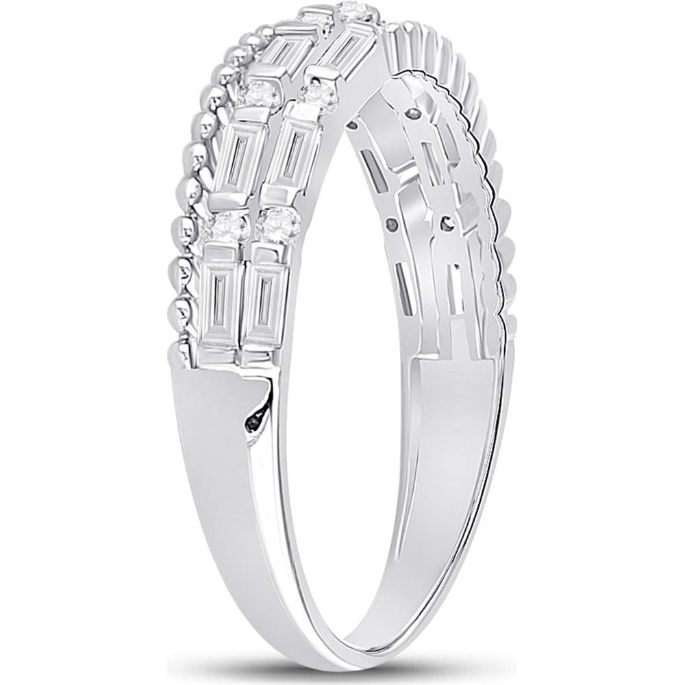GND 14K White Gold Fashion Band Ring with Channel-Set Baguette and Round Diamonds - 0.38 Carat Total Diamond Weight