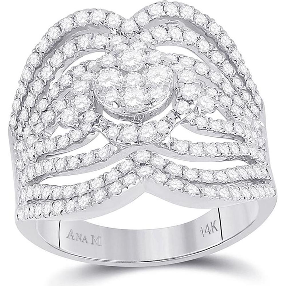 GND 14K White Gold Fashion Ring with Prong-Set Round Diamonds – 1.76 Carats Total