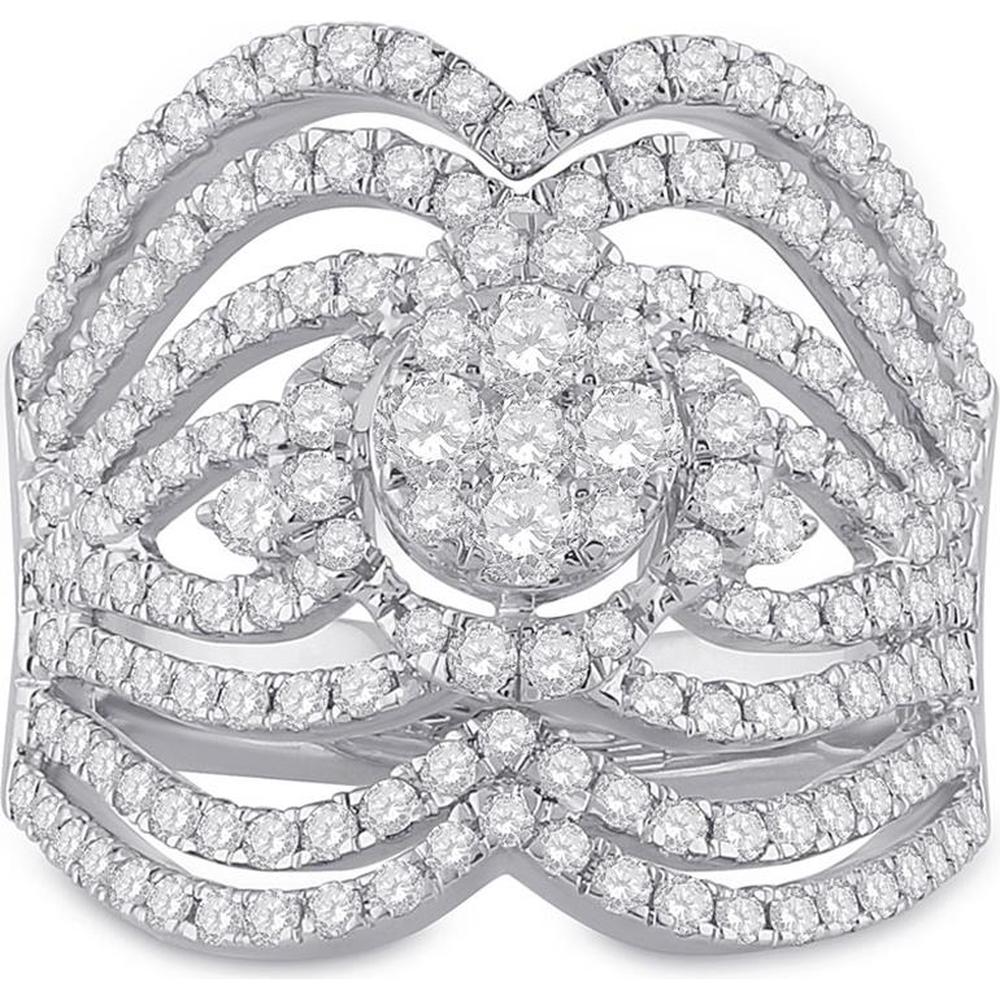GND 14K White Gold Fashion Ring with Prong-Set Round Diamonds – 1.76 Carats Total