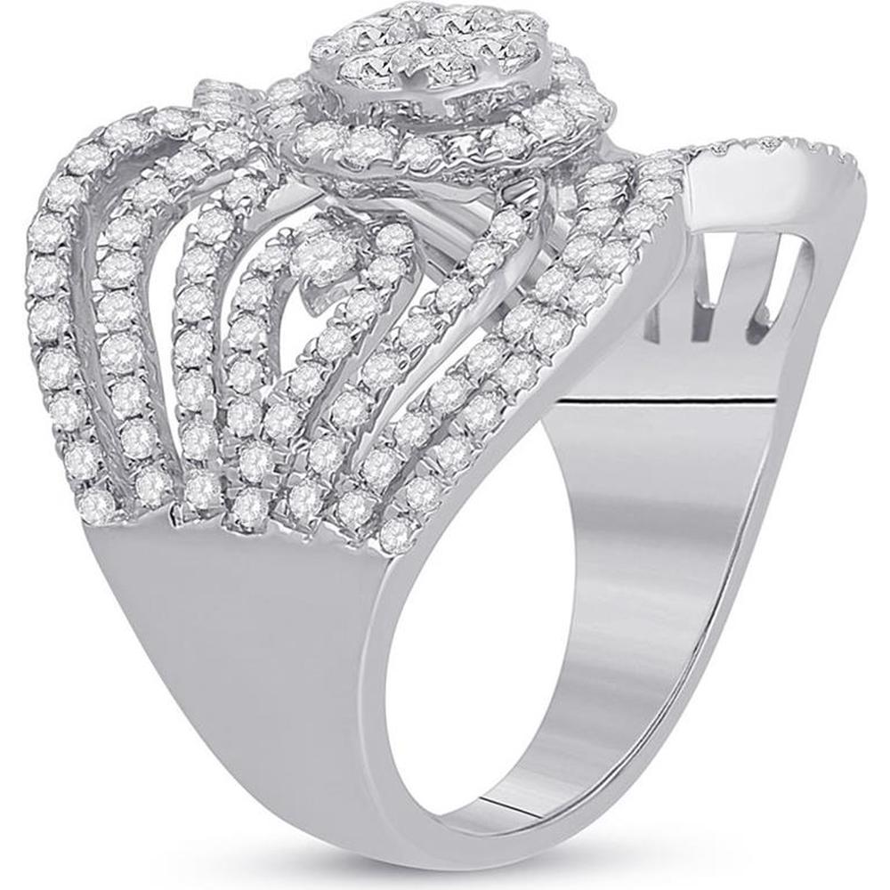 GND 14K White Gold Fashion Ring with Prong-Set Round Diamonds – 1.76 Carats Total