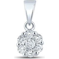 GND 14K White Gold Flower Cluster Pendant with Prong-Set Round Diamonds - 0.75 Carat Total Diamond Weight