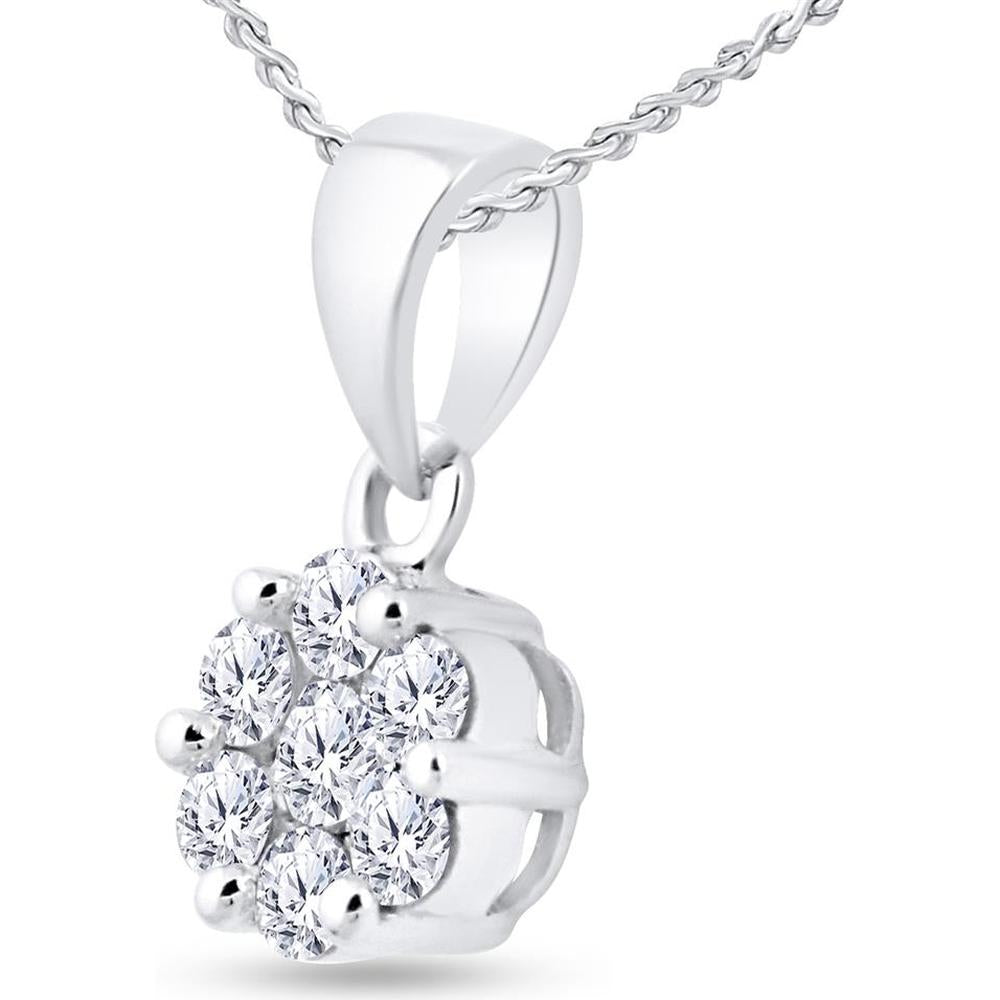 GND 14K White Gold Flower Cluster Pendant with Prong-Set Round Diamonds - 0.75 Carat Total Diamond Weight