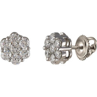GND 14K White Gold Flower Cluster Stud Earrings with Prong-Set Round Diamonds - 1.50 Carat Total Diamond Weight
