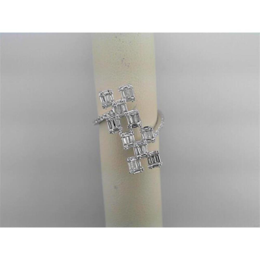 GND 14K White Gold Geometric Design Diamond Ring with Baguette and Round Diamonds - 1.00 Carat Total Diamond Weight