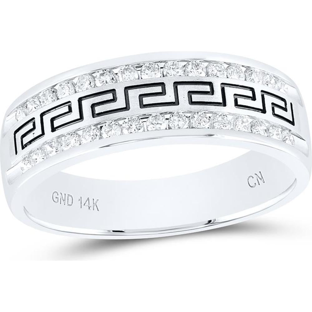 GND 14K White Gold Grecco Wedding Anniversary Band with Channel-Set Round Diamonds - 0.50 Carat Total Diamond Weight